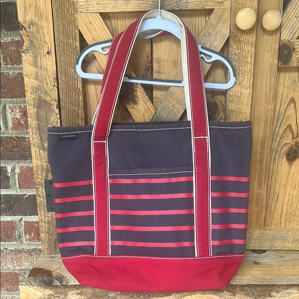 Lands' End Red and Black Tote Bag Durable Canvas